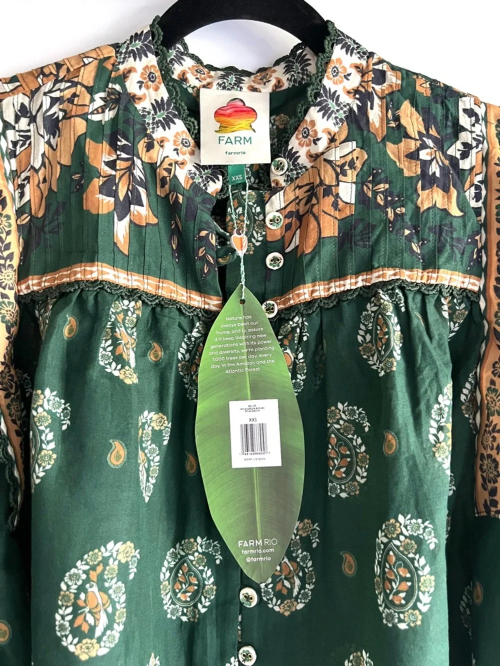 FARM Rio Tayla Green Blouse Size XXS NWT